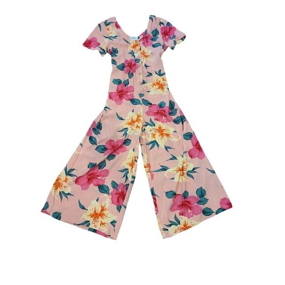 Sandro Jumpsuit, Tropical Hibiscus Floral Button Front Tie Back Wide Leg | 12 - Picture 3 of 12